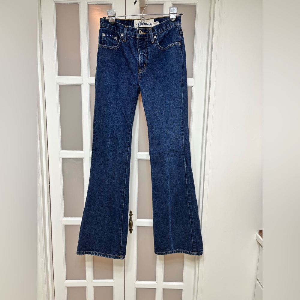 Vintage Express Jeans Size 1/2 Dark Wash Bootcut Y2K Low Rise Denim